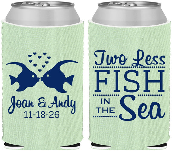 Custom Wedding Neoprene Can Coolers - Two Less Fish In The Sea | 231
