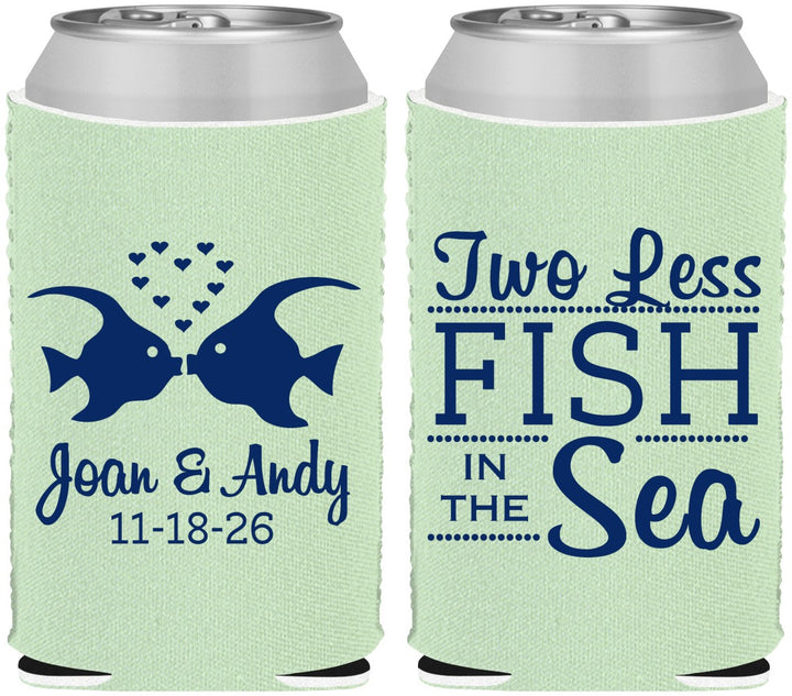 Custom Wedding Neoprene Can Coolers - Two Less Fish In The Sea | 231