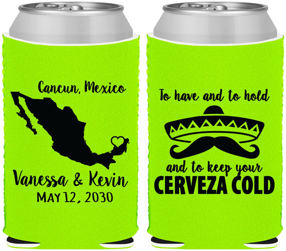 Custom Wedding Neoprene Can Coolers - Cerveza Mexico | 241