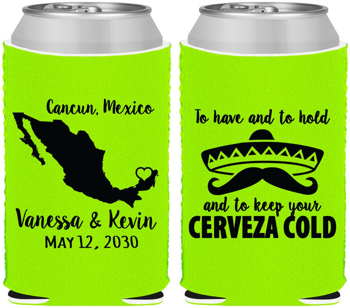 Custom Wedding Neoprene Can Coolers - Cerveza Mexico | 241