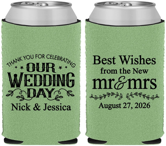 Custom Wedding Neoprene Can Coolers - Best Wishes Mr And Mrs | 242
