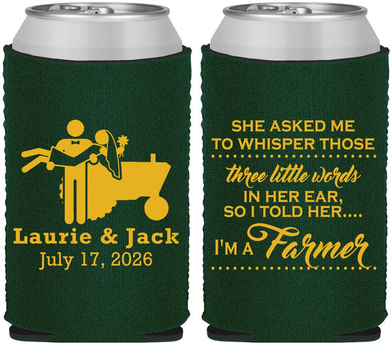 Custom Wedding Neoprene Can Coolers - Farmer Tractor | 244
