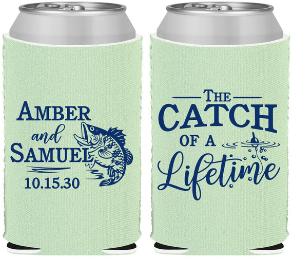 Custom Wedding Neoprene Can Coolers - Catch Of A Lifetime Fish | 246