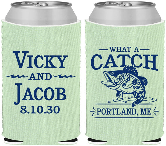 Custom Wedding Neoprene Can Coolers - What A Catch Fish | 247