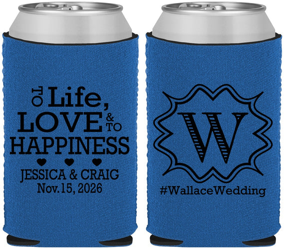 Custom Wedding Neoprene Can Coolers - Life Love Happiness | 248
