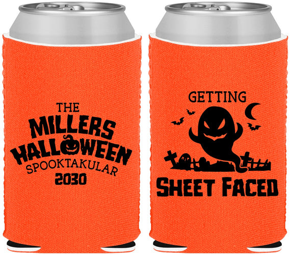 Custom Halloween Neoprene Can Coolers - Ghost Sheet Faced | 250040