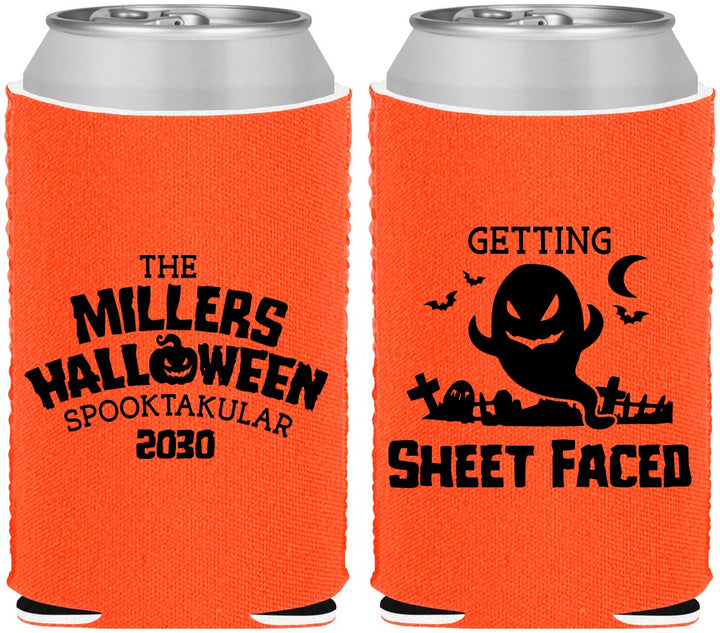 Custom Halloween Neoprene Can Coolers - Ghost Sheet Faced | 250040