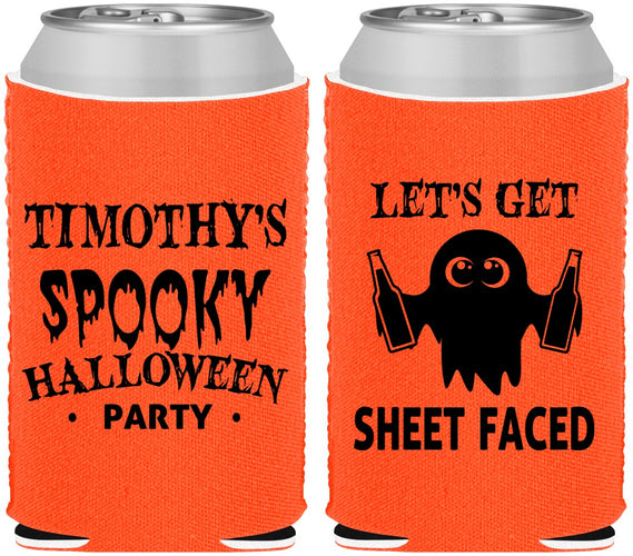 Custom Halloween Neoprene Can Coolers - Ghost Sheet Faced | 250044