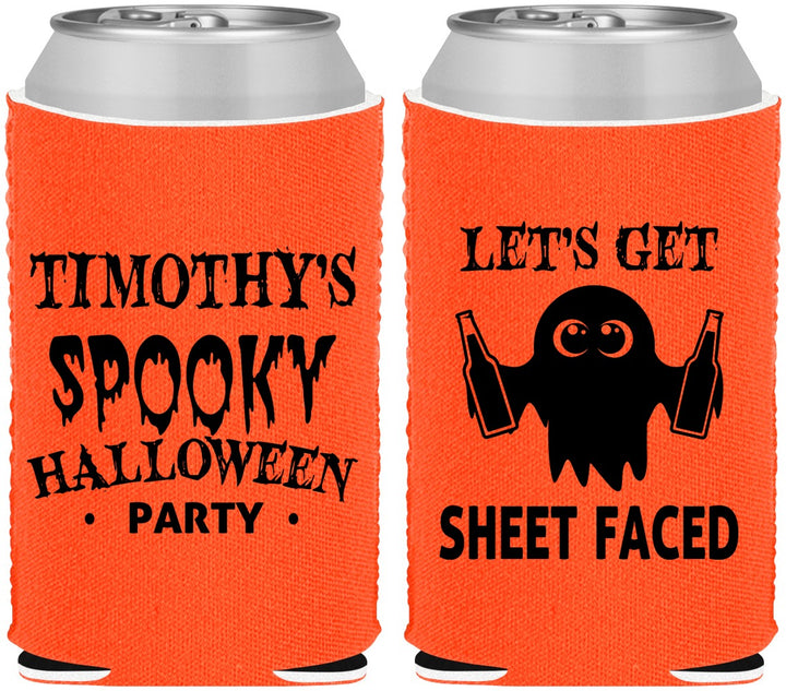 Custom Halloween Neoprene Can Coolers - Ghost Sheet Faced | 250044