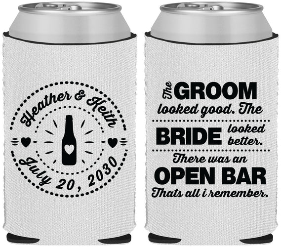 Custom Wedding Neoprene Can Coolers - Groom Bride Open Bar | 253