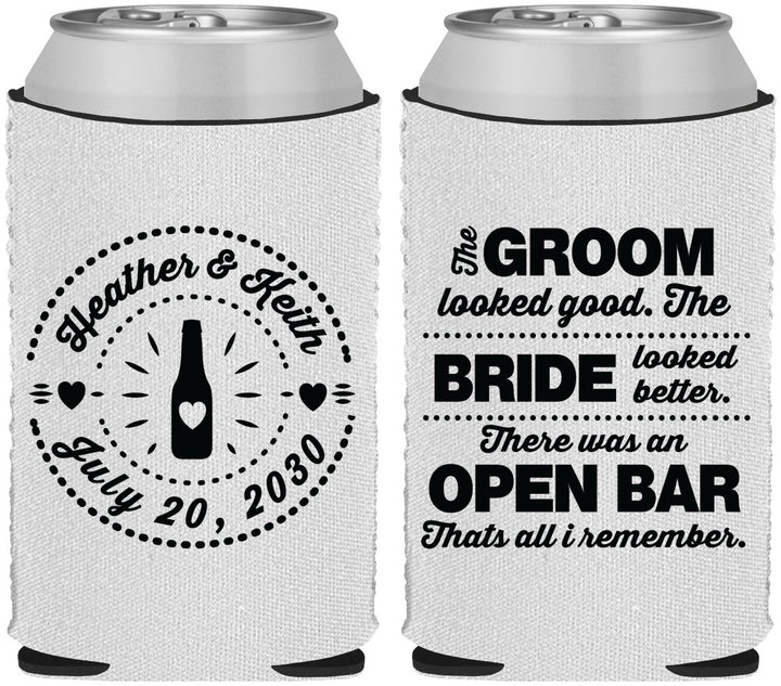 Custom Wedding Neoprene Can Coolers - Groom Bride Open Bar | 253