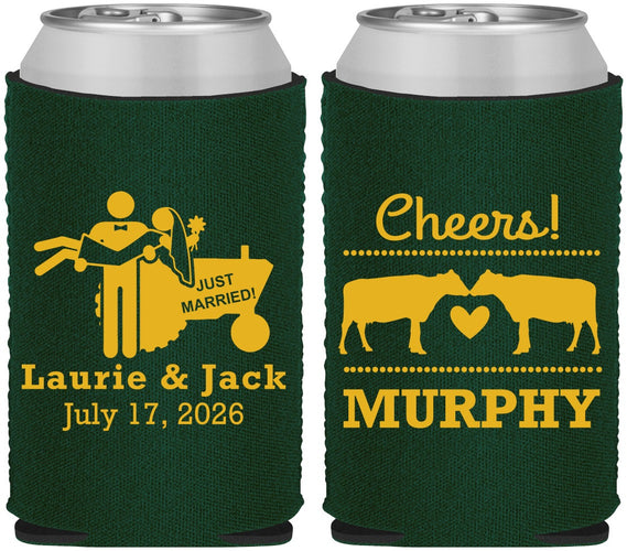 Custom Wedding Neoprene Can Coolers - Tractor Cows | 257