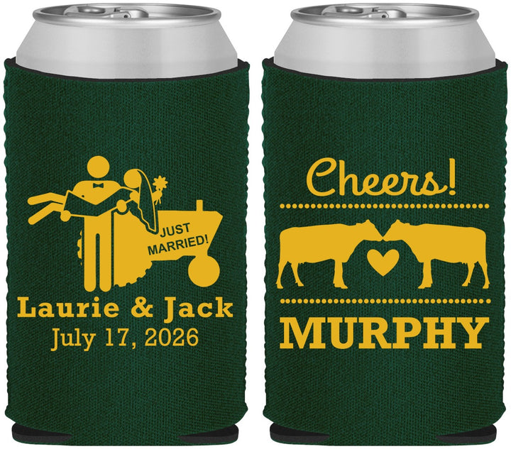 Custom Wedding Neoprene Can Coolers - Tractor Cows | 257
