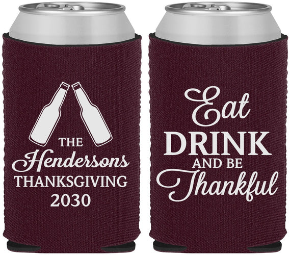 Custom Thanksgiving Neoprene Can Coolers - Eat Drink Thankful | 260001