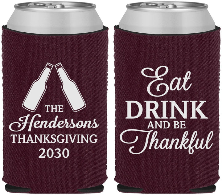 Custom Thanksgiving Neoprene Can Coolers - Eat Drink Thankful | 260001