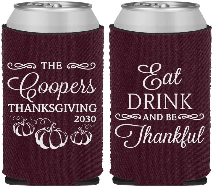 Custom Thanksgiving Neoprene Can Coolers - Eat Drink Thankful | 260009