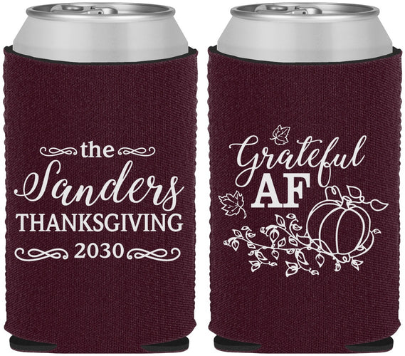 Custom Thanksgiving Neoprene Can Coolers - Grateful Af | 260017