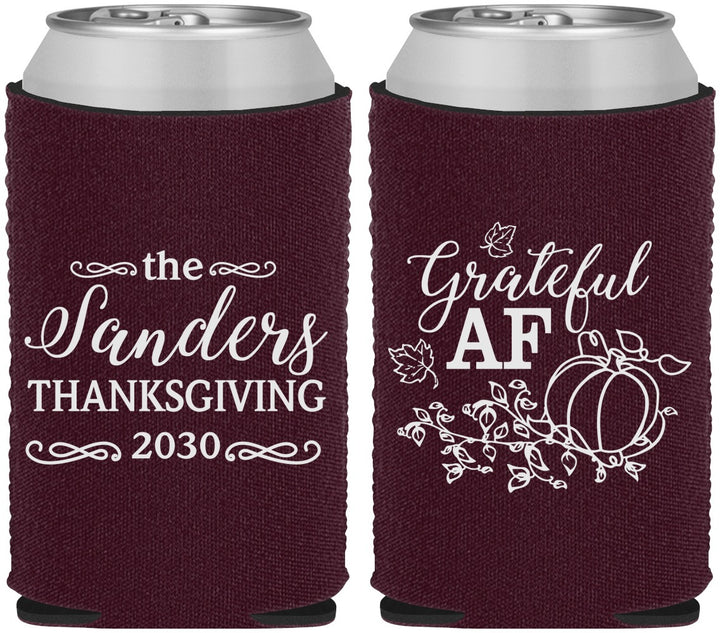 Custom Thanksgiving Neoprene Can Coolers - Grateful Af | 260017