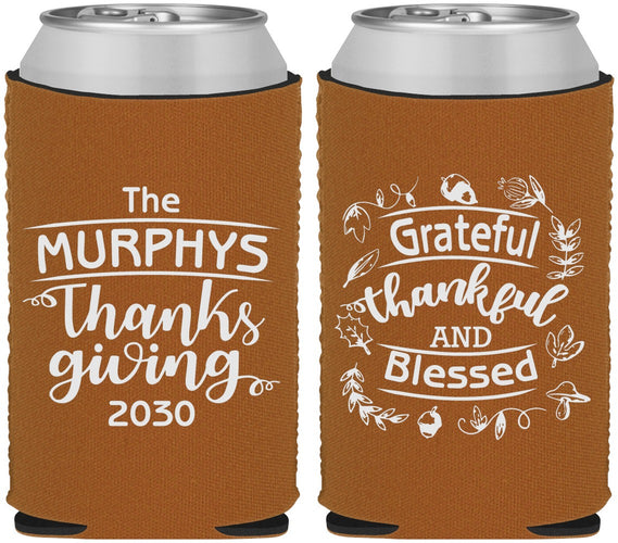 Custom Thanksgiving Neoprene Can Coolers - Grateful Blessed | 260028