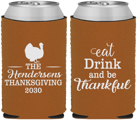 Custom Thanksgiving Neoprene Can Coolers - Eat Drink Thankful | 260036