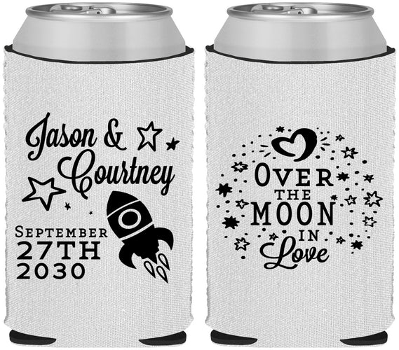 Custom Wedding Neoprene Can Coolers - Over The Moon In Love | 267
