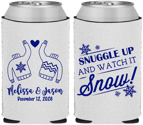 Custom Wedding Neoprene Can Coolers - Christmas Snow | 268