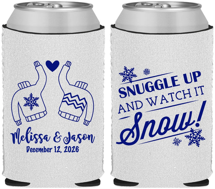 Custom Wedding Neoprene Can Coolers - Christmas Snow | 268