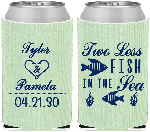 Custom Wedding Neoprene Can Coolers - Two Less Fish In The Sea | 270