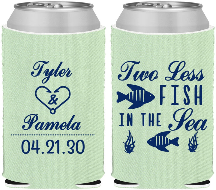 Custom Wedding Neoprene Can Coolers - Two Less Fish In The Sea | 270