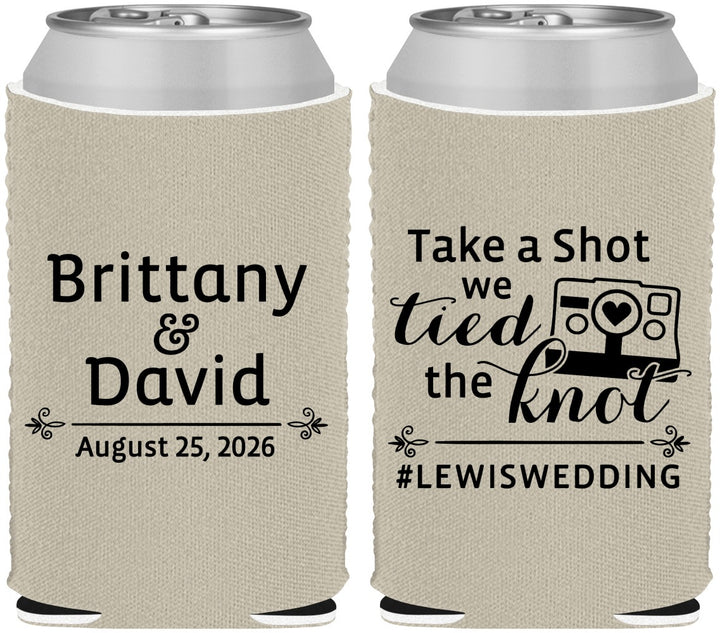 Custom Wedding Neoprene Can Coolers - Take A Shot We Tied The Knot | 277