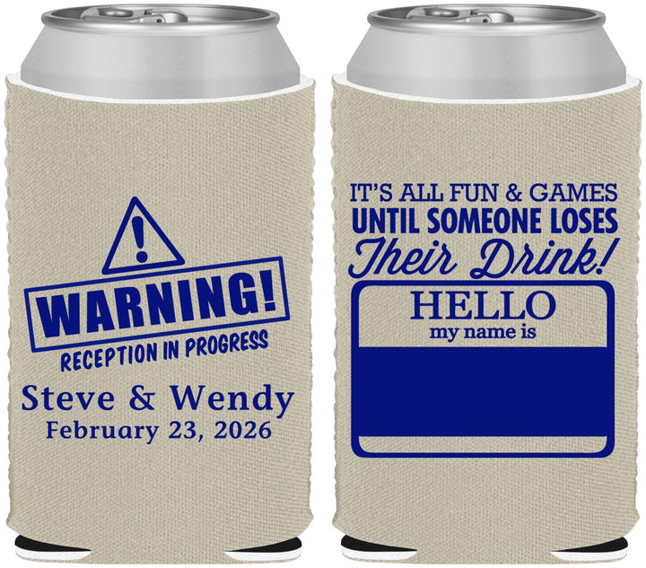 Custom Wedding Neoprene Can Coolers - Hello My Name Is | 280