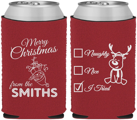 Custom Christmas Neoprene Can Coolers - Naughty Or Nice | 280004
