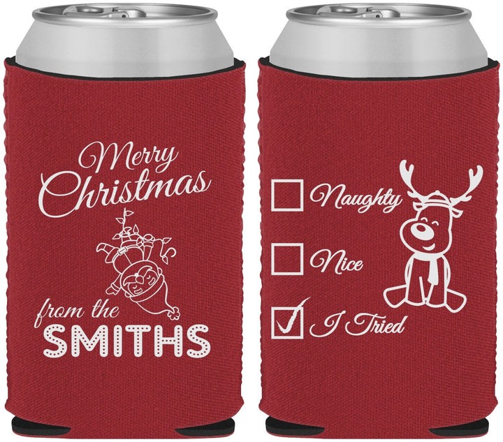 Custom Christmas Neoprene Can Coolers - Naughty Or Nice | 280004