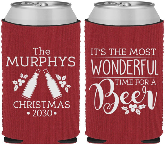 Custom Christmas Neoprene Can Coolers - Wonderful Time For A Beer | 280012