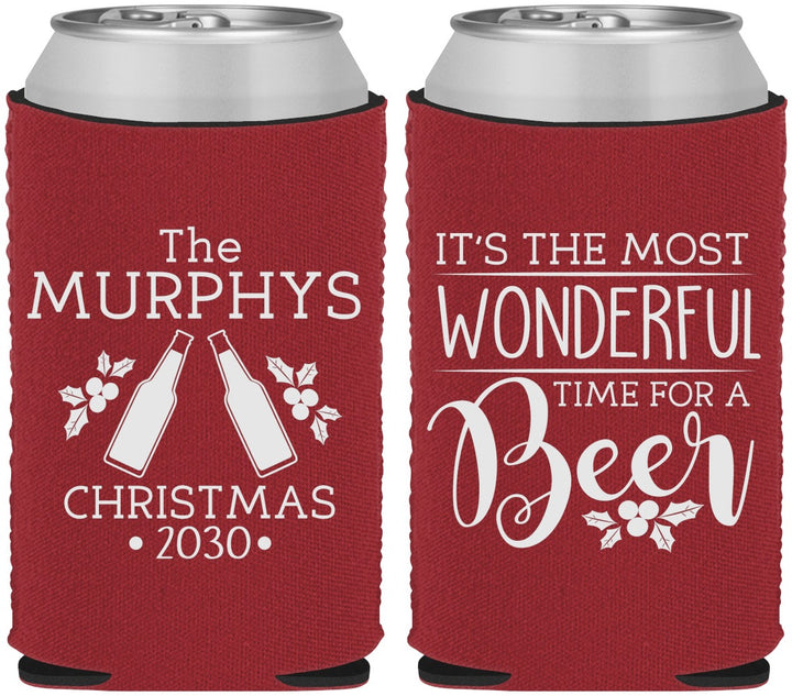 Custom Christmas Neoprene Can Coolers - Wonderful Time For A Beer | 280012