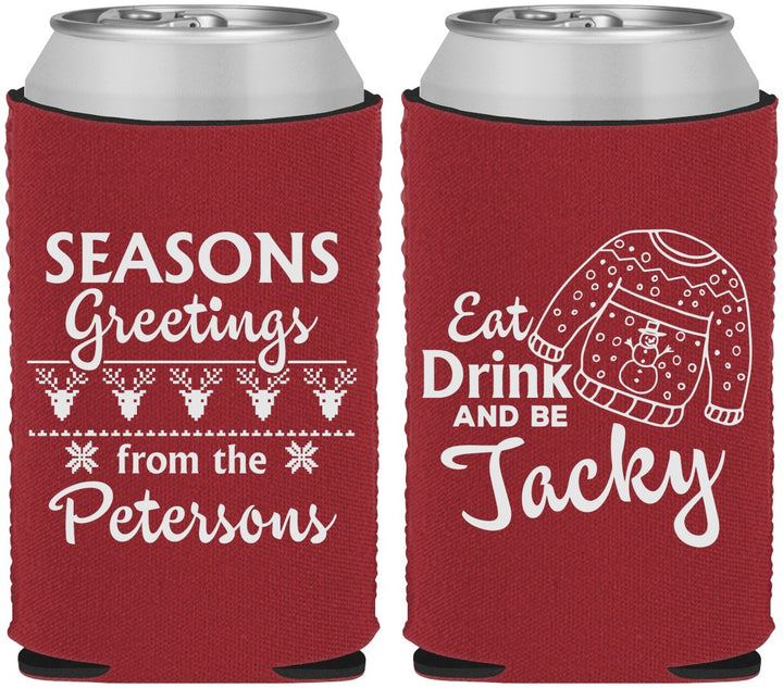 Custom Christmas Neoprene Can Coolers - Eat Drink Be Jacky | 280016