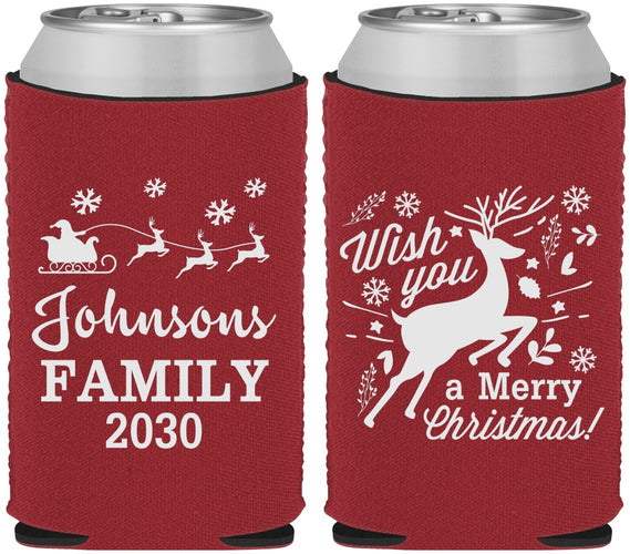 Custom Christmas Neoprene Can Coolers - Reindeer | 280044