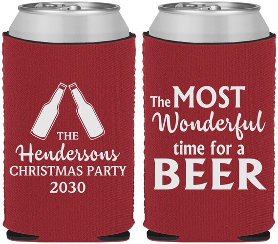 Custom Christmas Neoprene Can Coolers - Wonderful Time For A Beer | 280064