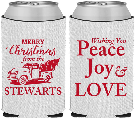 Custom Christmas Neoprene Can Coolers - Peace Joy Love | 280070