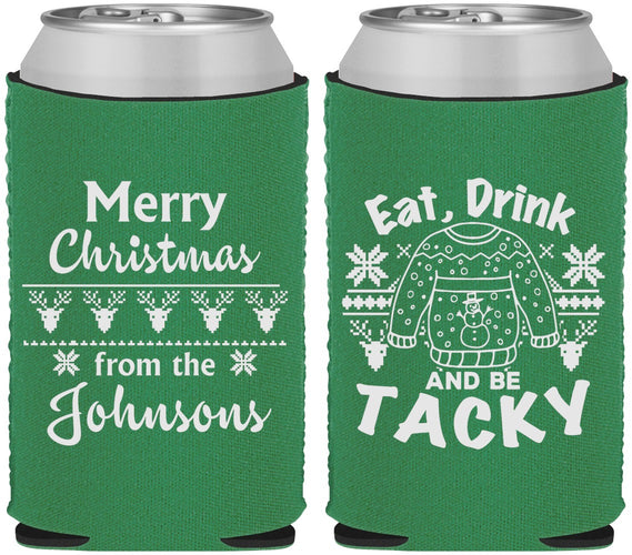 Custom Christmas Neoprene Can Coolers - Eat Drink Tacky | 280081