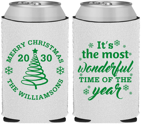 Custom Christmas Neoprene Can Coolers - Wonderful Time For A Beer | 280099