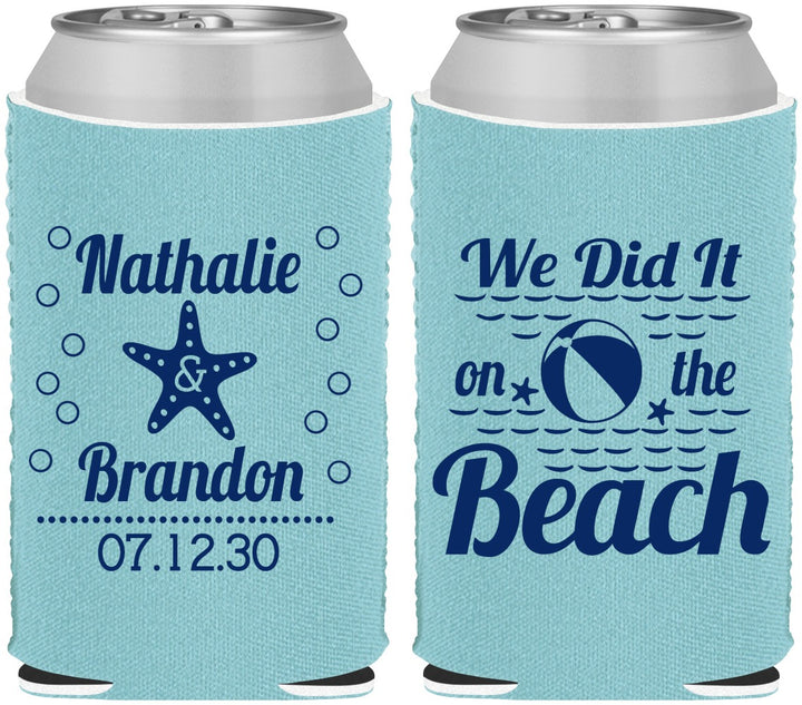 Custom Wedding Neoprene Can Coolers - We Did It On The Beach | 287