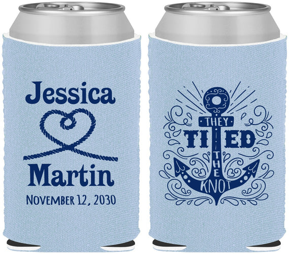 Custom Wedding Neoprene Can Coolers - They Tied The Knot Nautical | 293