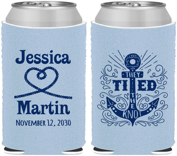 Custom Wedding Neoprene Can Coolers - They Tied The Knot Nautical | 293