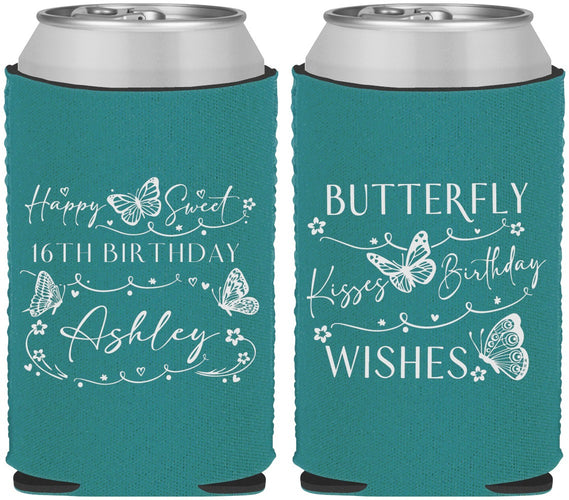 Custom 16th Birthday Neoprene Can Coolers - Butterfly Wishes | 300001