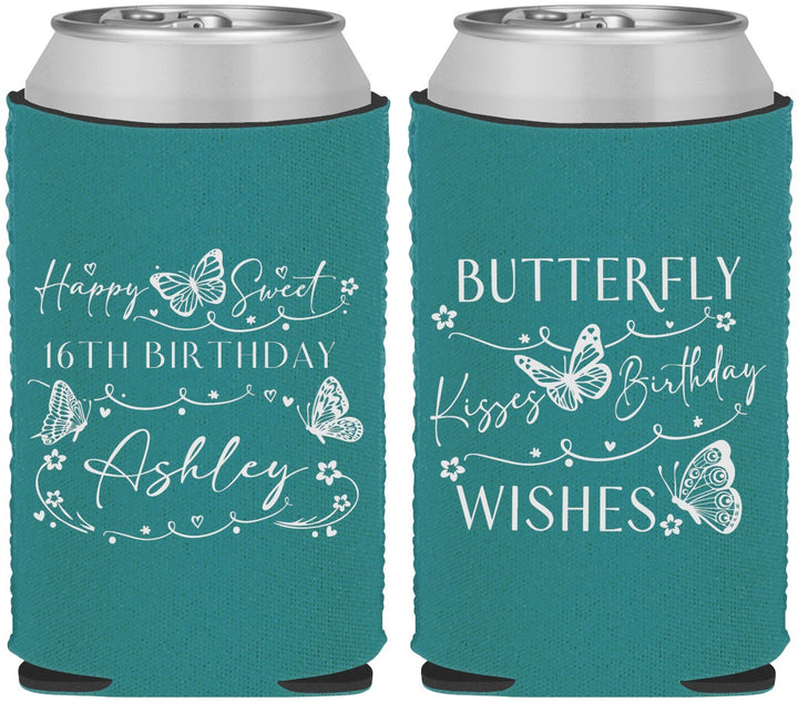 Custom 16th Birthday Neoprene Can Coolers - Butterfly Wishes | 300001