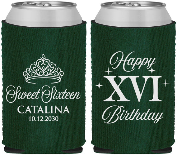 Custom 16th Birthday Neoprene Can Coolers - Tiara | 300002