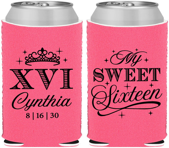 Custom 16th Birthday Neoprene Can Coolers - Tiara | 300003