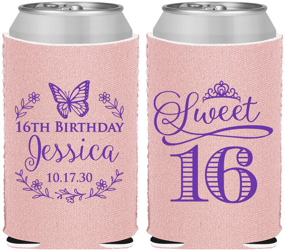 Custom 16th Birthday Neoprene Can Coolers - Butterfly | 300005