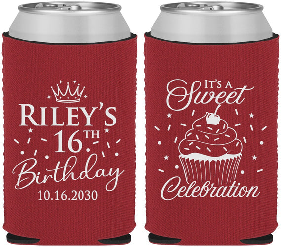 Custom 16th Birthday Neoprene Can Coolers - Cupcake | 300006